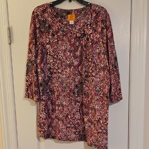 Ruby Rd. Maroon and Gold Floral Top